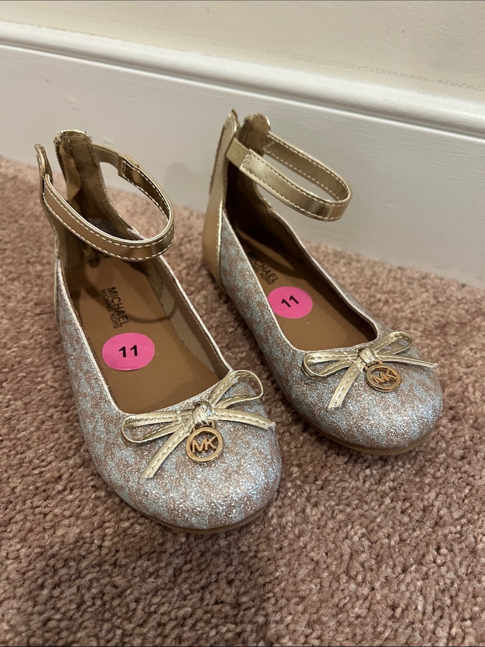 Michael Kors Girls' Glitter Bow Ankle-Strap Flats - Gold
